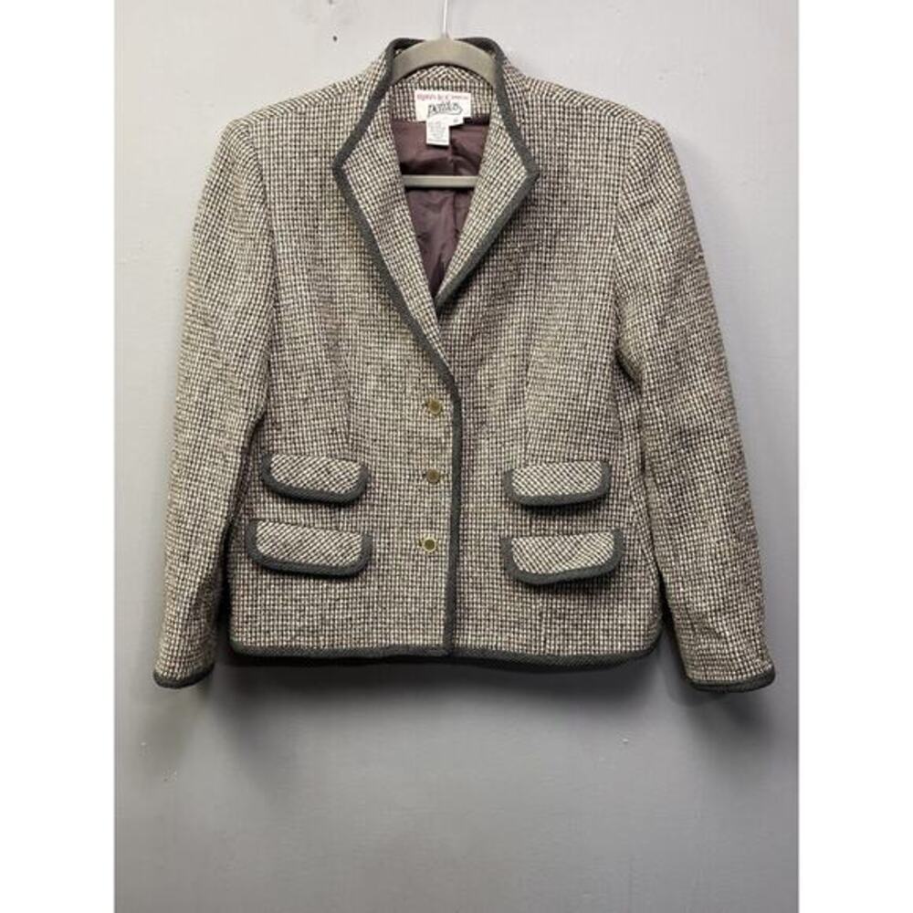 Roth-Le Cover Petites Blazer Womens 12P Grey Wool Silk‎ Tweed Contrast Jacket